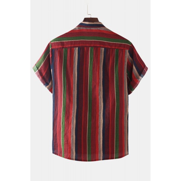 Striped Buttoned Short Sleeve Men's Shirt 