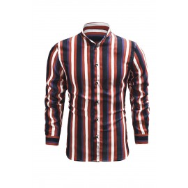 Multicolor Striped Print Buttons Men's Long Sleeve Shirt