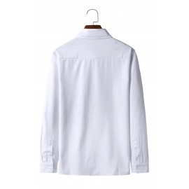 White Solid Color Button-up Long Sleeve Men's Shirt