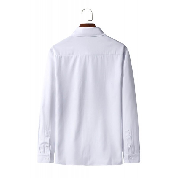 White Solid Color Button-up Long Sleeve Men's Shirt 