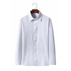 White Solid Color Button-up Long Sleeve Men's Shirt