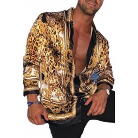 Men's Long Sleeve Casual Leopard Print Shirt