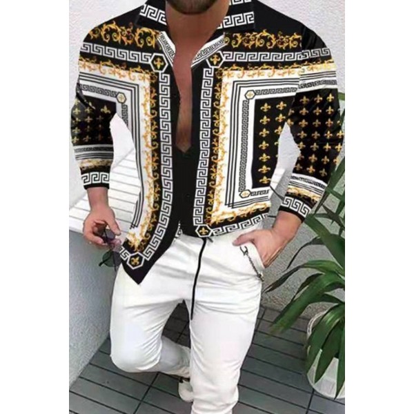 Men's Graphic Printed Long Sleeve Shirt 