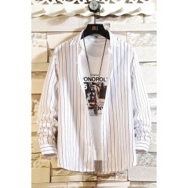 White Men's Vertical Striped Print Shirt