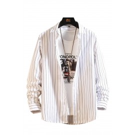 White Men's Vertical Striped Print Shirt