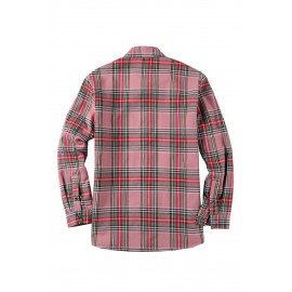 Pink Button-up Fleece lined Men's Plaid Shirt