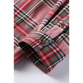 Pink Button-up Fleece lined Men's Plaid Shirt